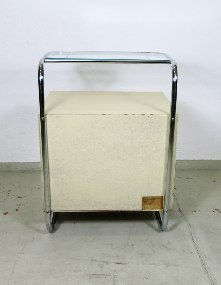 Nachttisch mit Stahlrohrgestell und Glasplatte von Kovona