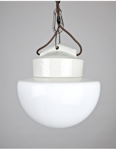 Pendant lamp in Art Deco style with opaline glass and ceramic