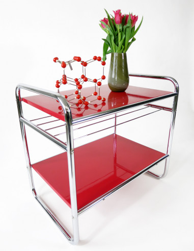 Console table with steel frame in cherry red