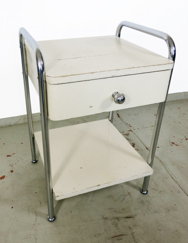 Bedside table with tubular steel frame and drawer